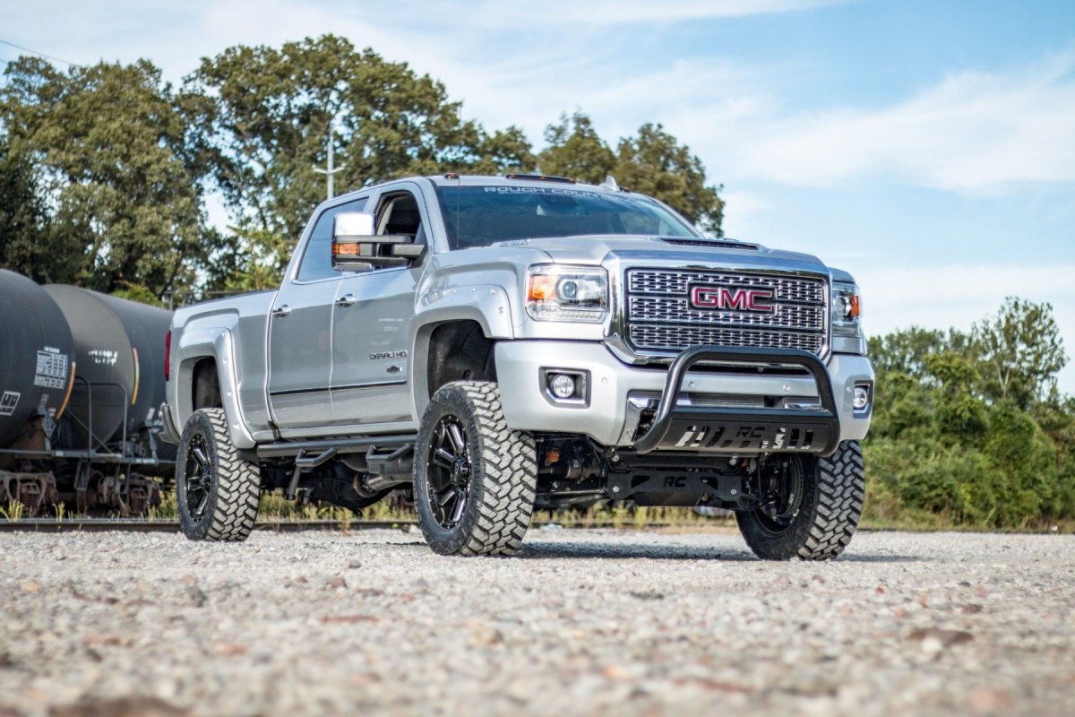 GMC Sierra 3500 HD Suspension Lift Kit - Rough Country - 5 Inch Lift | Torsion Drop | M1 - Hammer Black - '11-'19